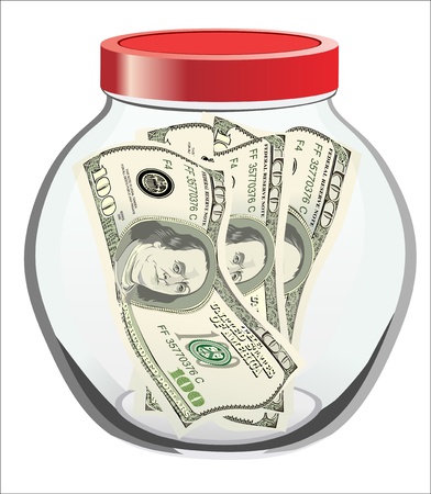 Many dollars in a glass jar isolated on white backgroundのイラスト素材