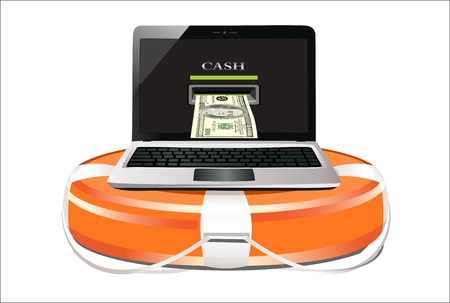 lifebelt with laptop on white backgroundのイラスト素材