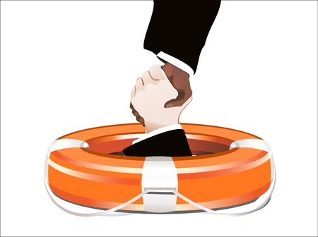 Business concept Red life buoy with hands on a white backgroundのイラスト素材