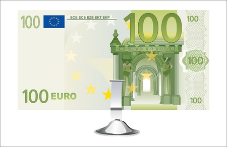 Small office desk stand with 100 euro banknote isolated on whiteのイラスト素材