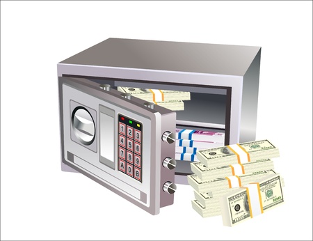 illustration of opened steel safe with moneyのイラスト素材