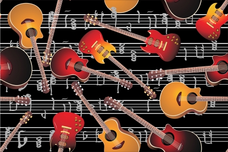Acoustic guitar and electric guitar, seamless patternのイラスト素材