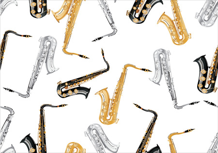 Music seamless pattern with notes and saxophonesのイラスト素材
