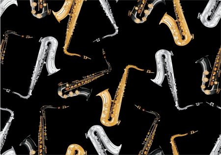 Music seamless pattern with notes and saxophonesのイラスト素材