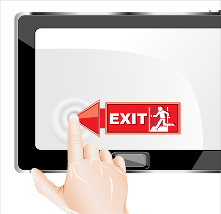 Man hand touching screen exit on modern digital tablet pc のイラスト素材