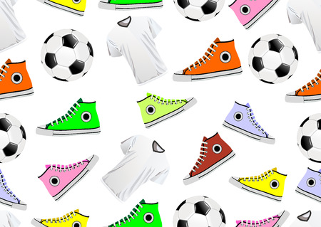 Seamless Pattern with multicolor sneakers and ballのイラスト素材