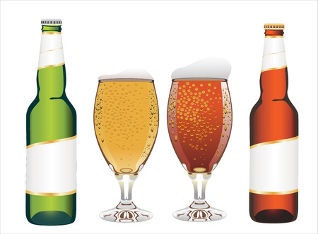 Two glasses and Bottles of fresh light beerのイラスト素材