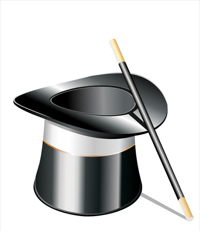 Top hat and a magic wand isolated against white backgroundのイラスト素材