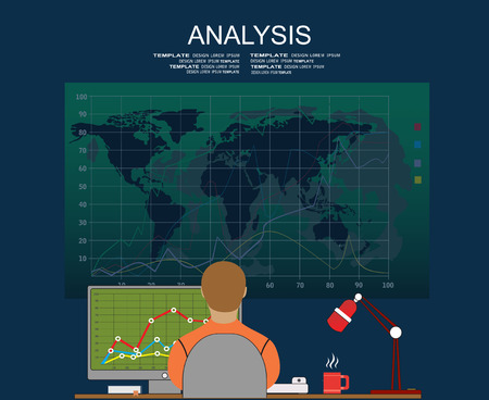 Analysis of information on the dashboard. Monitoring and statistics - vector illustrationのイラスト素材