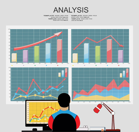 Analysis of information on the dashboard. Monitoring and statistics - vector illustrationのイラスト素材