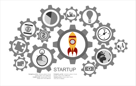 Set of flat design illustration concepts for business, analysis, strategy and planning, startup. Concepts for web banner and printed materials.のイラスト素材