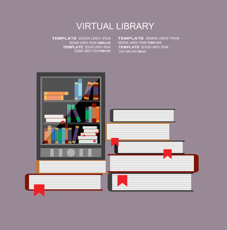 Vector illustration. Flat tablet. Virtual library.のイラスト素材