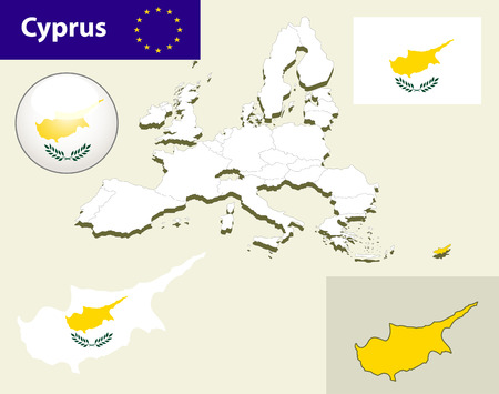 Map of European Union countries, with every state easy selectable and editable. Cyprus. Vector - Cyprus Flag Glossy Buttonのイラスト素材