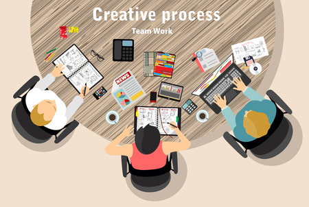 top view of creative team work in flat design styleのイラスト素材