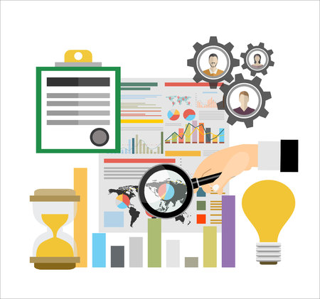 Flat design illustration concepts for business analysis and planning, financial strategy, consulting, project management and development. Concept to building successful businessのイラスト素材