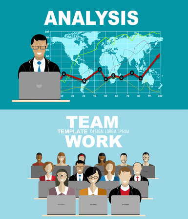 Flat design illustration concepts for business analysis and planning, consulting, team work, project management, financial report and strategy. Concepts web banner and printed materials.のイラスト素材