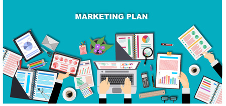 Flat design illustration concepts for business analysis and planning, consulting, team work, project management, financial report and strategy. Concepts web banner and printed materials.のイラスト素材