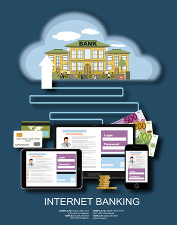 Flat style banner for online banking, online payment conceptのイラスト素材