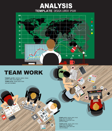 Flat design illustration concepts for business analysis and planning, consulting, team work, project management, financial report and strategy. Concepts web banner and printed materials.のイラスト素材