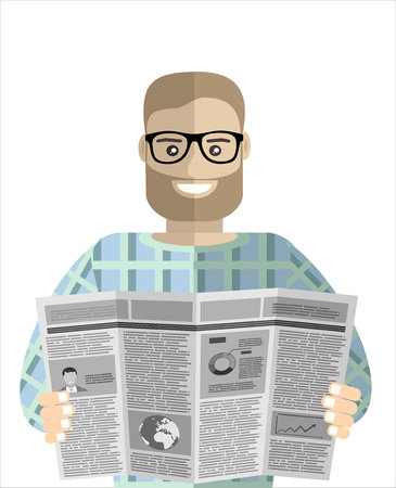 Man reader Newspapers. Flat design style.のイラスト素材