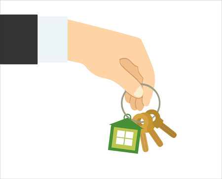 Vector real estate concept in flat style - hand giving keys - sell house iconのイラスト素材