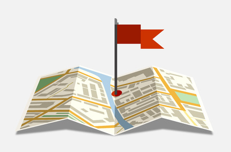 Vector map icon with red flagのイラスト素材