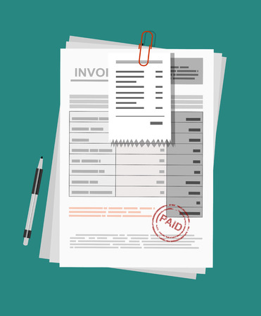 Invoice sheet, bill and pen. Flat style illustration, invoice payment conceptのイラスト素材