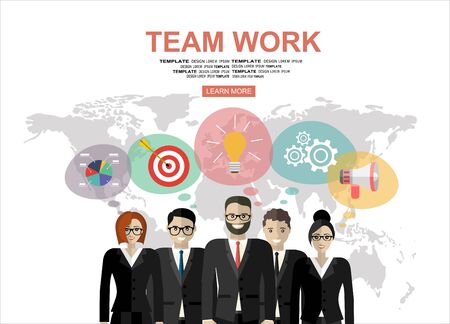 Successful teamwork flat illustration concepts set. Modern flat design concepts for web banners, web sites, printed materials, infographics. Creative flat illustrationのイラスト素材