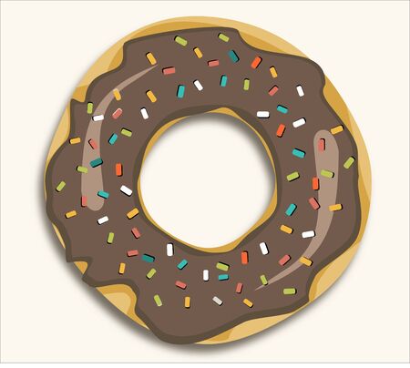 Donut with brown chocolate coating and sprinkles. Modern flat design.のイラスト素材