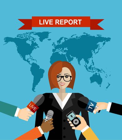 News conference world live tv hands of journalists microphones interview conceptのイラスト素材