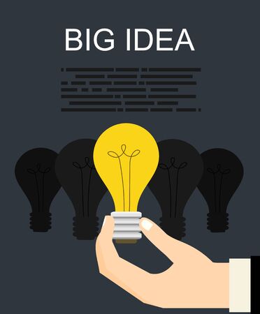 Light bulb. Flat design concept of Big Idea. Flat design for Website Element, Web Template over black background vector illustrationのイラスト素材