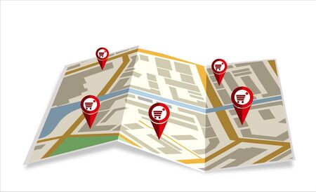 Vector map icon with Pin Pointer Shopping.のイラスト素材