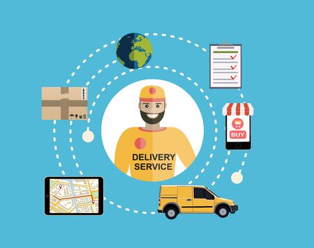 Delivery service and courier parcel collection flat illustration concepts. Modern flat design conceptsのイラスト素材