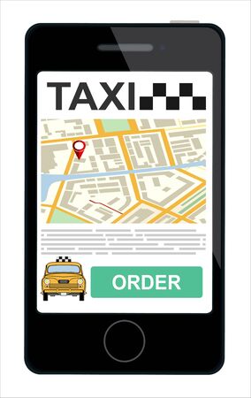 Booking taxi via mobile app. Vector flat illustration.のイラスト素材