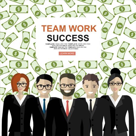 Successful teamwork. Businesspeople, man and woman, standing together in teamwork. Flat illustration concepts for web banners, web sites, printed materials, infographics.のイラスト素材
