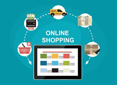 Online shopping concept. Set icons. Flat vector illustration.のイラスト素材