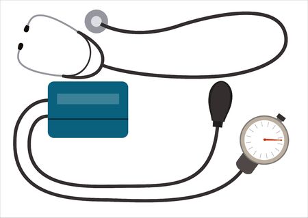 Stethoscope and tonometer, isolated on white background, vector. Flat design style.のイラスト素材