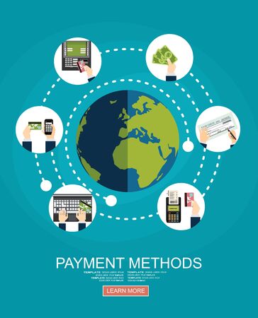 Flat design illustration concepts for Payment Methods. Concepts web bannerのイラスト素材