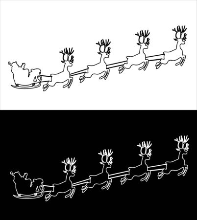 Merry Christmas outline label Santa sleigh reindeer. Ideal for holiday invitation or greeting card.のイラスト素材