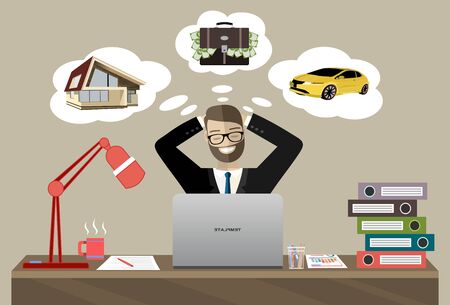 Businessman thinking for money home and car.のイラスト素材