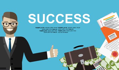 Financial success flat illustration concepts set. Smiling businessman. Business banner template concept. Modern flat design concept for web banners, web sites, printed materials, infographics.のイラスト素材
