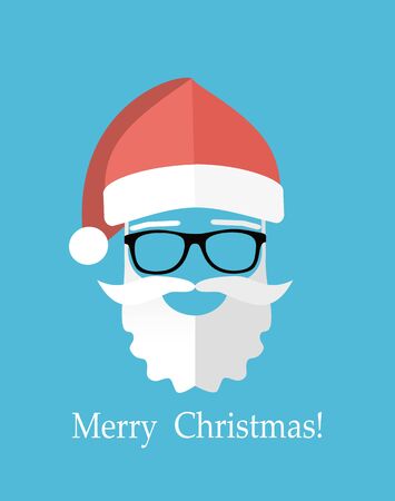 Santa claus with beard, mustache and glasses. Greeting card in hipster style. Flat vector illustration.のイラスト素材