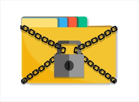 The metal chain and padlock, folder. File protection. Data security and privacy concept. Safe confidential information. Modern flat design illustration concept for web banners, webのイラスト素材