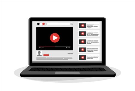 View video clips in the browser window on laptopのイラスト素材