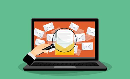 Flat line design website banner of e-mail protection, anti-malware software, e-mail search. Modern vector illustration for web design, marketing and print material.のイラスト素材