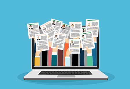 Applying for job, giving CV, job competition out from laptop vector conceptのイラスト素材