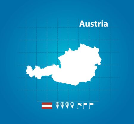 Detailed vector map of Austria. Name country, flag and pointer. Flat vector illustration.のイラスト素材