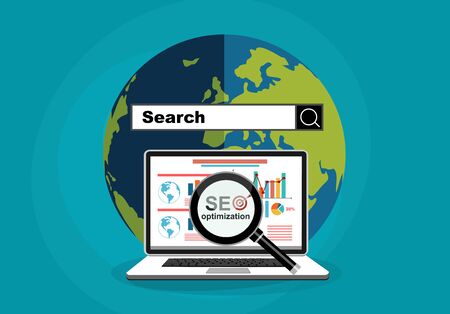 Flat illustration web analytics design, SEO optimization.のイラスト素材