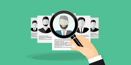 Human resources management select employee. Recruitment, concept of human resources management. CV application. Selecting staff. vector illustration in flat designのイラスト素材