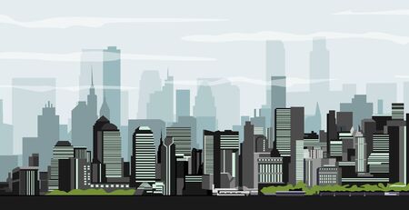 Set of cityscape background. Buildings silhouette cityscape. Modern architecture. Urban landscape. Horizontal banner with megapolis panorama. Building icon. Vector illustrationのイラスト素材
